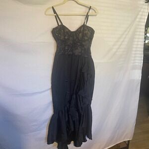 Katie May Take a Sip Black Lace Corset Ruffle High Low Midi Dress Size M